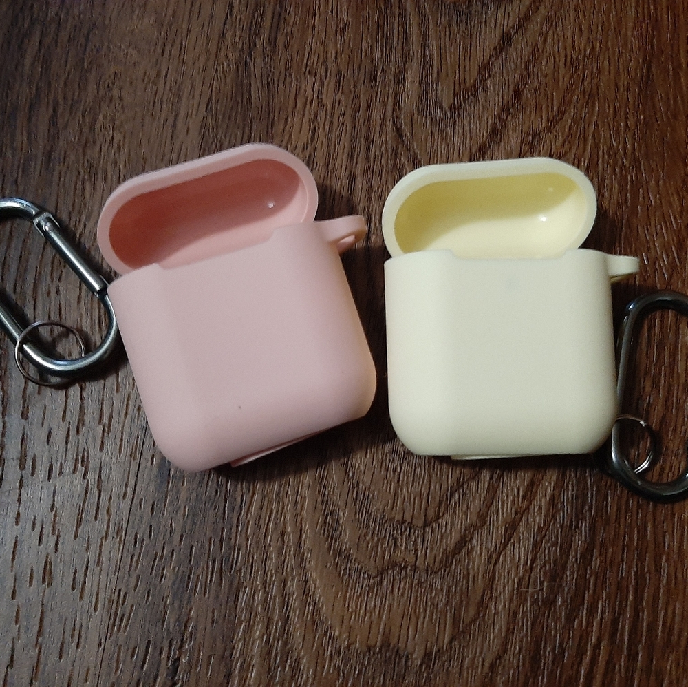 New 2 pack case for Apple Airpods 1 & 2 Gen light pink yellow protective rubber